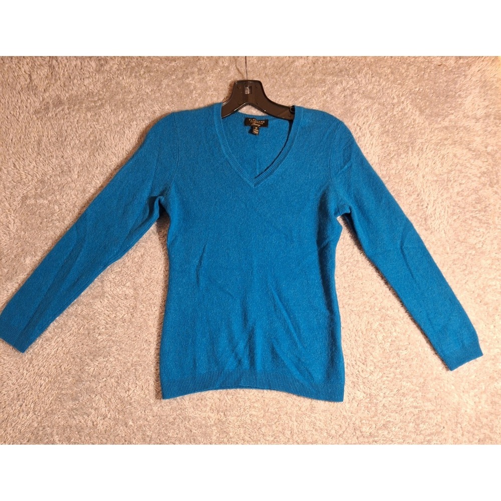 Charter Club Luxury Womens 100% Cashmere V-Neck Sweater Peacock Blue Size M